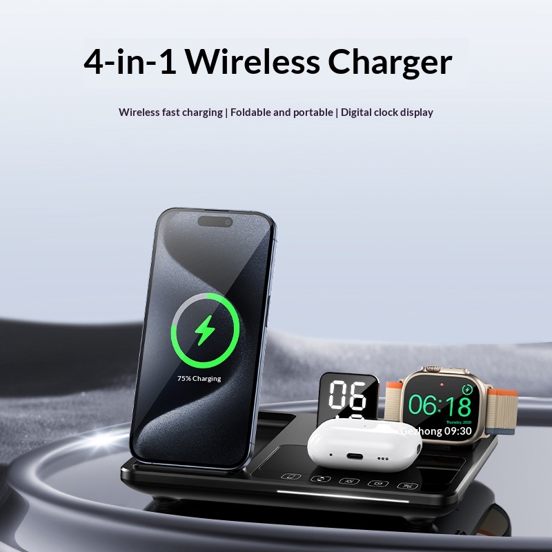 Wireless Charging Alarm Clock - Touch Control Desk Station